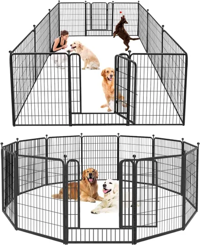 Miniatura 9 de Bolígrafos para perros al aire libre con valla para perros grandes, 40 pulgadas de alto, corralito para perros al aire libre, 8 paneles de metal