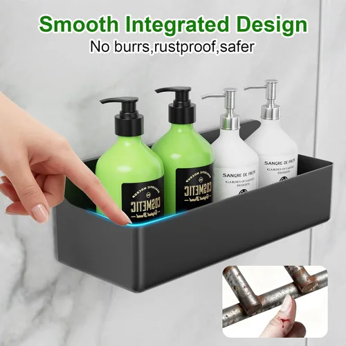 Miniatura 3 de Paquete de 6 estantes de ducha adhesivos inoxidables para ducha interior, sin perforaciones, organizador de baño y almacenamiento grande con soporte