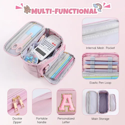 Miniatura 4 de YOOLIFE Estuche para lápices con inicial, suministros de regreso a clases, estuche para lápices, bonito regalo portátil para oficina, escuela