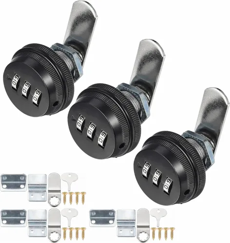 Miniatura 9 de Paquete de 3 cerraduras de leva combinadas para gabinete, cerradura con código de contraseña con cilindro de 3/4 pulgadas y acabado cromado