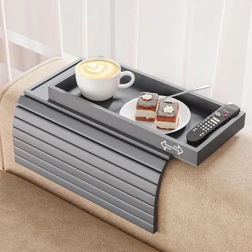 Miniatura 13 de Bestjing Bandeja de bambú para portavasos de sofá – 2 en 1 con soporte doble desmontable Be Slide-Away – Sofá sillón Caddy para beber aperitivos
