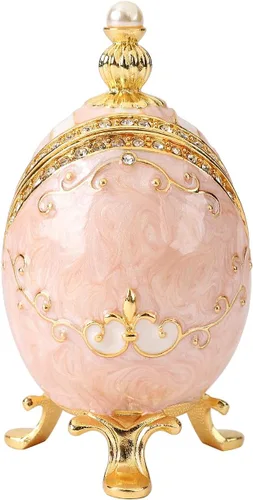 Miniatura 14 de Cajas de joyería con forma de huevo de Pascua azul con bisagras con diamantes de imitación en forma de amor, esmalte de regalo para mujeres