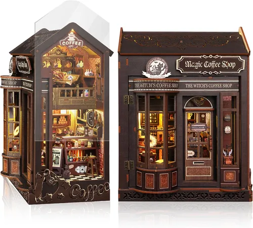 Kit de rincón de libros para adultos y adolescentes, kit de casa en miniatura con luz LED, rompecabezas de madera 3D para adultos, regalos de madera
