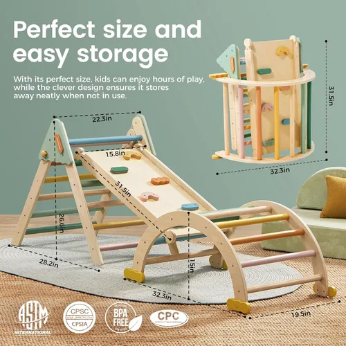 Miniatura 6 de Tiny Land Pikler - Juego de triángulos 7 en 1 plegable Montessori para niños pequeños, juguetes de escalada para interiores, parque infantil