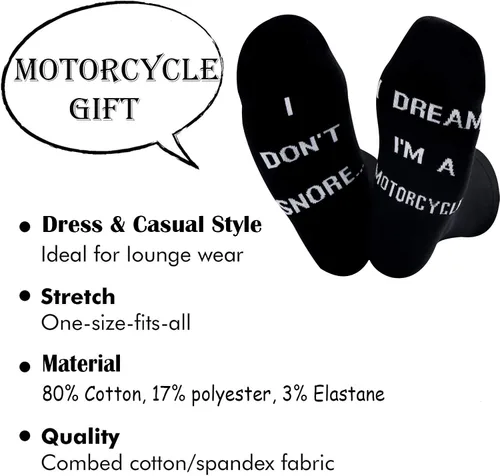 Miniatura 2 de TSOTMO 2 pares de calcetines novedosos para hombre, diseño de I Don't Snore I Dream I'm a Motorcycle divertidos calcetines para papá, novio, marido
