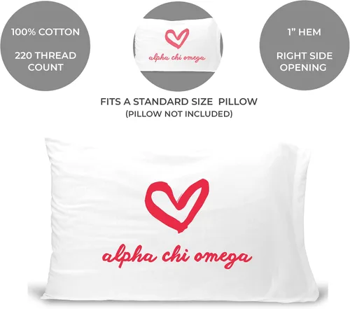 Miniatura 2 de sockprints Funda de almohada Alpha Chi Omega - Nombre de la hermandad con diseño de corazón. Funda de almohada 100% algodón tamaño estándar 20 x 30