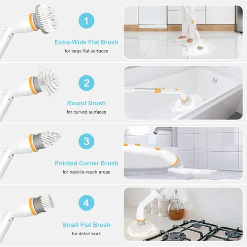 Miniatura 4 de Limpiador eléctrico giratorio KIKOLIN de alta velocidad de 380 RPM, cepillo de limpieza inalámbrico de 2 velocidades para baño, bañera, ducha, suelo