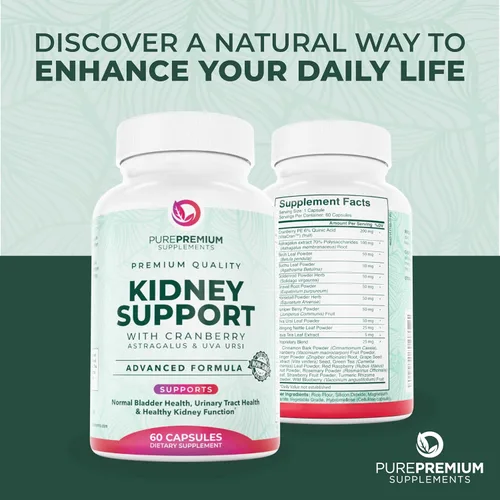 Miniatura 8 de PurePremium Suplemento de apoyo renal con extracto de arándano, limpieza renal, desintoxicación y reparación para hombres y mujeres, apoyo