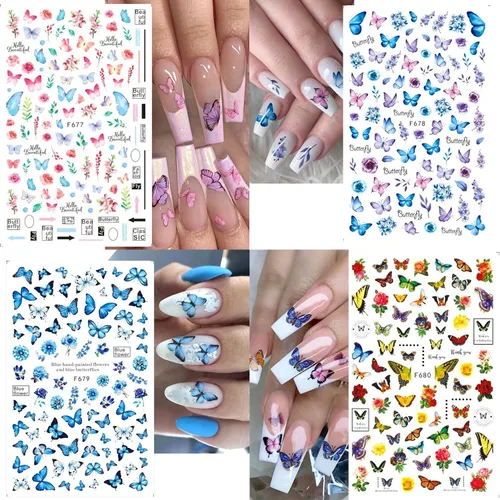 Miniatura 5 de Eseres 10 hojas de calcomanías de uñas de mariposa para mujer, diseño y arte de uñas