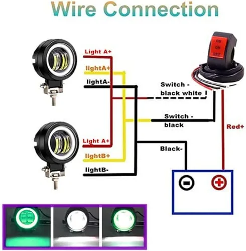 Miniatura 7 de Luces antiniebla Ourbest para motocicleta con interruptor, luces auxiliares de motocicleta de 3 pulgadas, luces led redondas halo, luces Verde