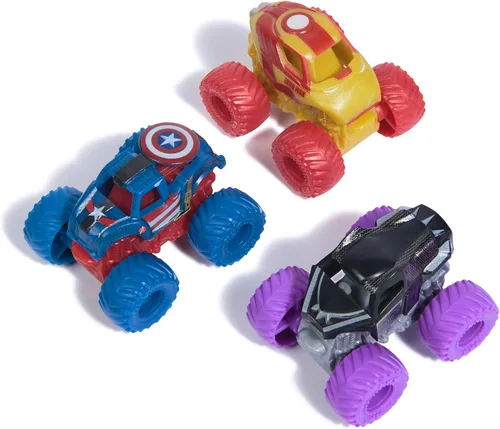 Miniatura 2 de Monster Jam Marvel - Juego de 3 mini camiones con Black Panther, Capitán América, Iron Man, escala 1:87, robusto y con detalles geniales