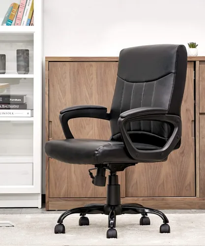 Miniatura 7 de CLATINA Silla ejecutiva de oficina de cuero, silla de escritorio de computadora con respaldo medio con soporte lumbar y reposabrazos acolchados