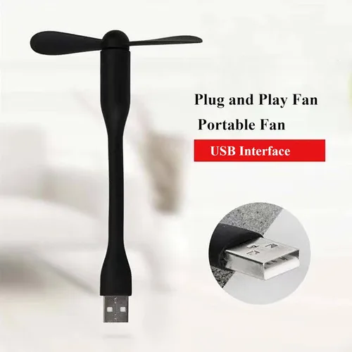Miniatura 2 de Mini ventilador USB, ventilador de bolsillo portátil alimentado por USB-A, enfriador pequeño, funcionamiento silencioso, para oficina en casa, Negro