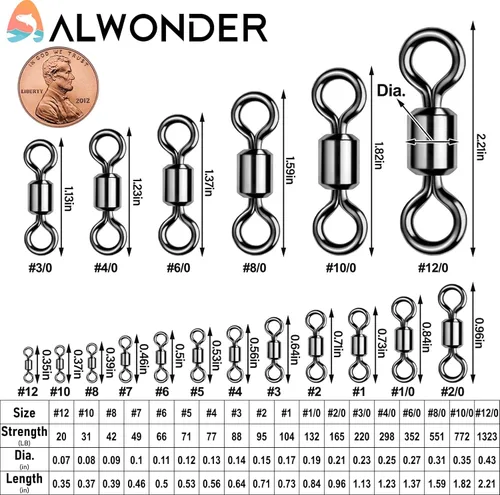 Miniatura 2 de Alwonder Barril de pesca giratorio de 20 a 50 unidades de aparejos de pesca giratorios de agua dulce y salada, giratorios, resistentes, acero
