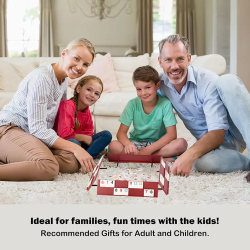Miniatura 8 de Doublefan Rummy Cube Edición para 4 jugadores, juego de 106 cubos Rummy con 4 estantes de plástico en estuche de aluminio portátil, juego de mesa