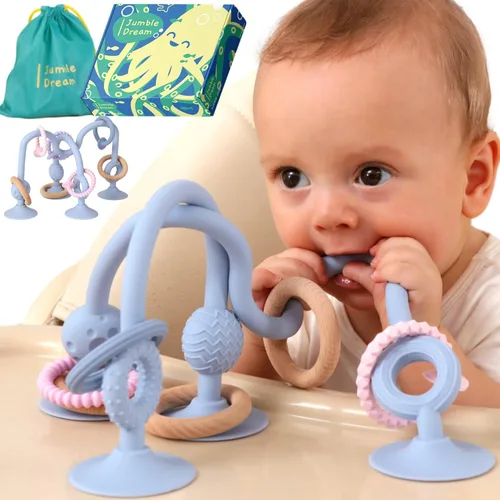 Jumble Jangle Juguetes de Dentición para Bebés – Libres de BPA, Juguetes Multiusos para Silla Alta para Bebés: Alivio de Dentición por Succión con