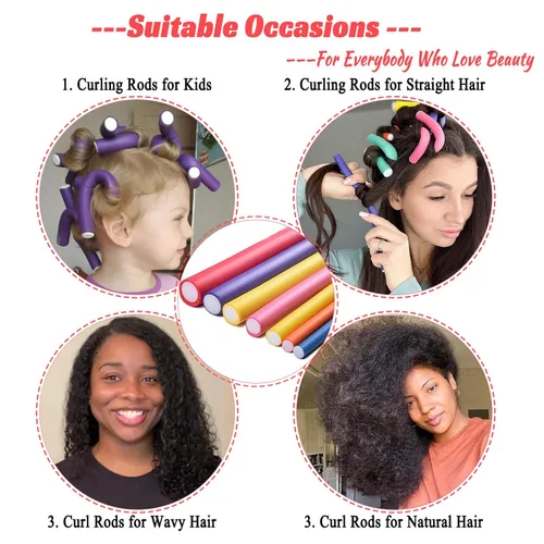 Miniatura 5 de Varilla rizadora flexible sin calor, barra flexible delgada de 9.45 pulgadas, 30 rodillos de espuma suave para rizos apretados, para mujeres y Rosa