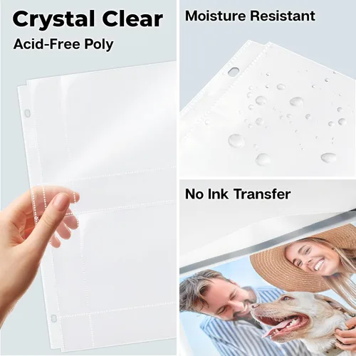 Miniatura 5 de Dunwell - Recambios para fundas de fotos, 3 anillas, bolsillos transparentes para fotos con ranuras para notas, capacidad para fotos de 4 x 6