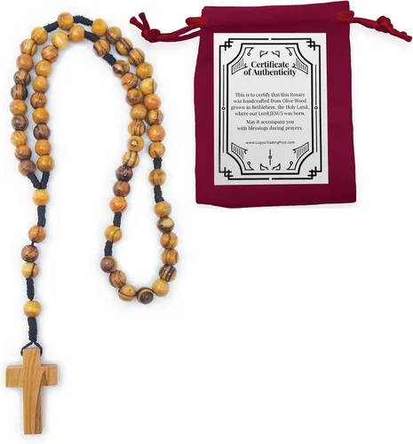 Miniatura 7 de Rosario católico a granel de madera de olivo certificado de Israel, colgante de cruz colgante de madera, cuentas grandes, para hombres y mujeres