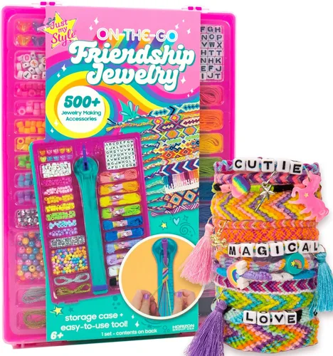 Just My Style Estudio de Joyería Para Llevar – Kit de Viaje para Hacer Pulseras – Juego de Cuentas y Trenzas DIY para Niños de 6+