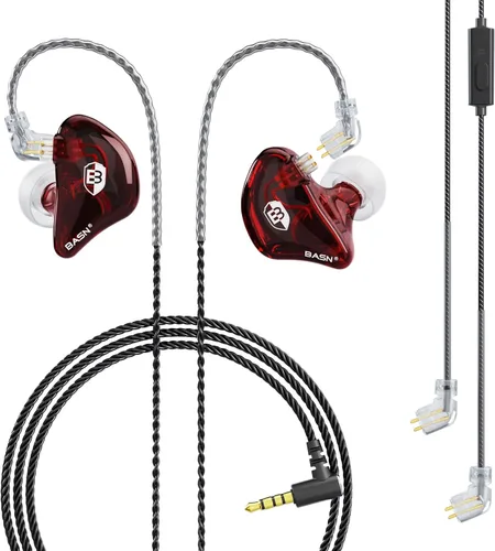 Miniatura 9 de BASN Auriculares profesionales intrauditivos con monitor para cantantes, bateristas y músicos con conector MMCX IEM (Pro Clear Negro)