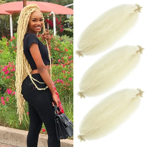 Miniatura 31 de Cabello afro elástico y trenzado de 30 pulgadas 2 paquetes, cabello preesponjado y trenzado elástico pre-estirado para extensiones de cabello suave
