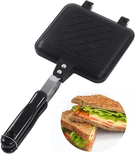 Máquina de sándwiches calientes, sartén para hornear sándwiches de doble cara para freír panini de fondo plano, antiadherente, tostadora para perros