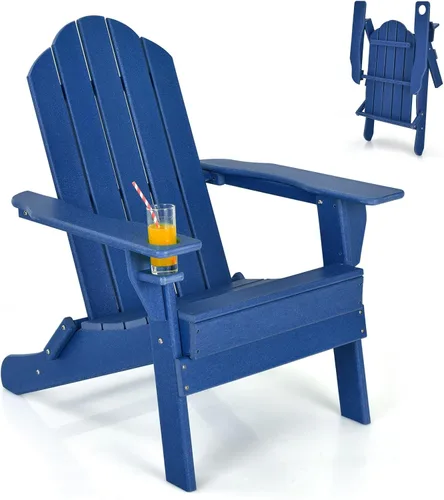 Miniatura 26 de Giantex Adirondack - Silla plegable para exteriores, silla de patio resistente a la intemperie de HDPE con soporte integrado para tazas, silla