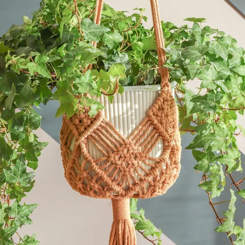 Miniatura 16 de Maceta Colgante con Patrones, Juego de 4 Colgadores de Macramé para Plantas de Interior, para Macetas de hasta 8 Pulgadas, Soporte de Ganchillo Boho