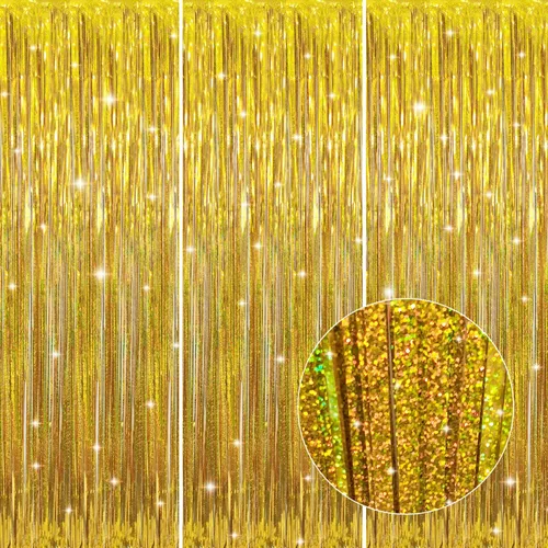 Miniatura 67 de GOER - Cortinas de tiras metálicas/oropel para fiestas, telón de fondo para fotos, Halloween, cumpleaños, decoración de bodas, de 3.2 x 9.8 pies