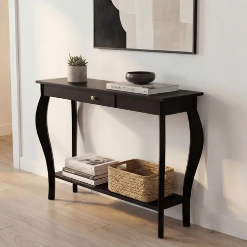 Miniatura 5 de ChooChoo Mesa consola estrecha con cajón, elegante mesa de sofá, mesa de entrada, color negro