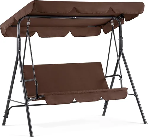 Miniatura 11 de MCombo - Silla de columpio para patio al aire libre, sillón balanceable con toldo ajustable para 3 personas, cojines extraíbles, 4003