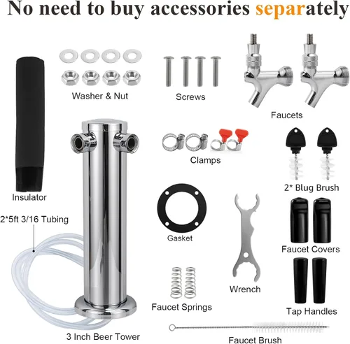 Miniatura 2 de Dispensador de torre de cerveza doble – Torre Kegerator de doble toque, dispensador de torre de cerveza de barril preinstalado, línea de cerveza