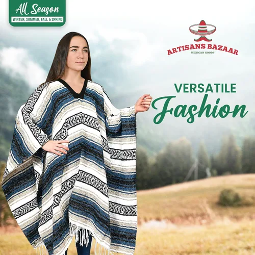 Miniatura 93 de Artisans Bazaar Poncho tradicional mexicano de Baja para hombres y mujeres, auténtico sarape de Gaban, manta de vaquero Pancho Jorongo