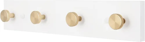 HASWARE Ganchos de pared de 16 pulgadas, perchero de madera con 4 ganchos de pared de aluminio, para sombrero, toalla, bolsa de llaves (placa blanca