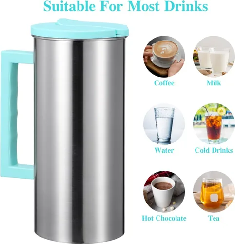 Miniatura 4 de Cabilock Jarra de acero inoxidable de 60.8 onzas con tapa, jarra de acero inoxidable de gran capacidad, jarra de agua aislada para mantener bebidas