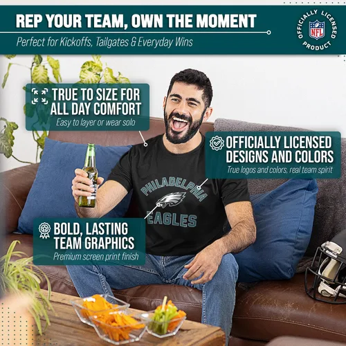 Miniatura 5 de Team Fan Apparel NFL - Camiseta Gameday para adultos, mezcla de algodón, sin etiquetas, semiajustada, da rienda suelta a tu espíritu de equipo Negro
