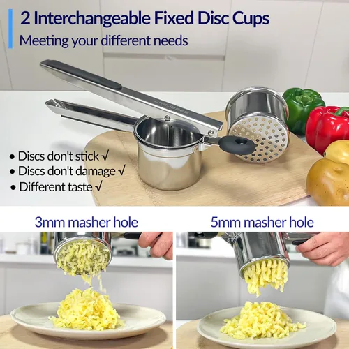 Miniatura 2 de SPEENSUN Ricer de patatas, ricer para puré de patatas, 15oz y 2 tazas intercambiables, fabricante de spaetzle para puré de patatas esponjoso