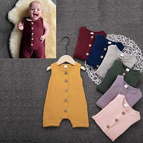 Miniatura 6 de Mameluco de algodón y lino para bebés, recién nacidos, para verano, sin mangas, conjunto de ropa