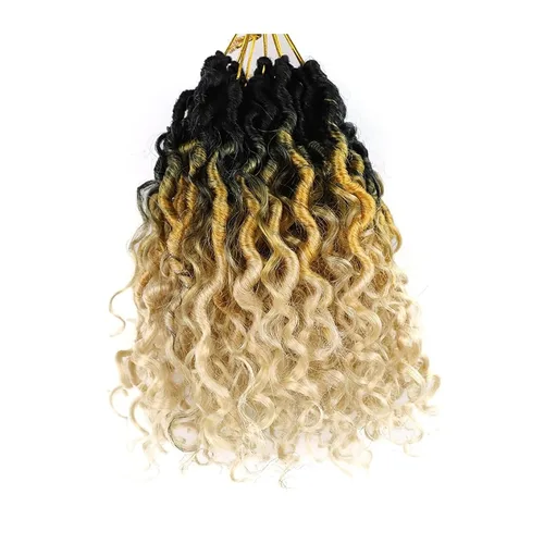 Miniatura 69 de Cabello de Crochet de 8 Pulgadas para Mujeres Negras, 7 Paquetes de Cabello de Crochet Goddess Locs con Puntas Rizadas, Locs Falsos Cortos con Bucle
