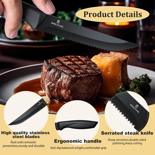 Miniatura 3 de Juego de 4 cuchillos para bistec, cuchillo premium para bistec, juego de cuchillos para bistec de acero inoxidable, cuchillo para bistec dentado