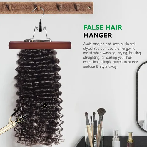 Miniatura 9 de Nature Smile Perchas antideslizantes de madera para faldas y pantalones, acabado liso, de madera maciza, para extensiones de cabello