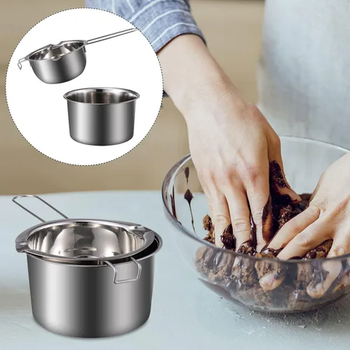 Miniatura 8 de 1 juego de olla doble de acero inoxidable para hervir agua con boquilla de doble vertido para vela, mantequilla, chocolate, queso, caramelo, 13.5 fl