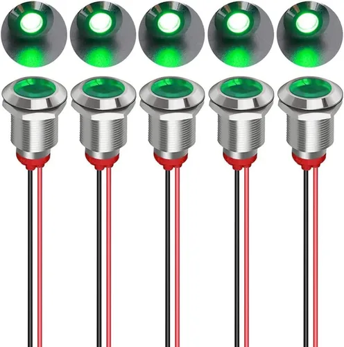 Miniatura 9 de Gebildet 5 unids 0.472 in AC/DC 12-24V LED indicador de metal luz impermeable señal lámpara piloto Dash direccional coche camión barco con alambre