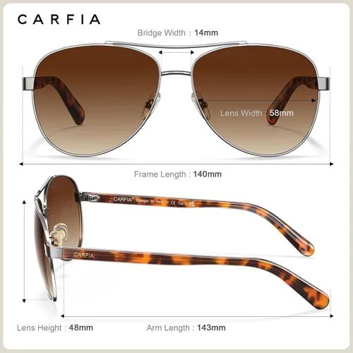 Miniatura 34 de CARFIA Gafas de sol polarizadas para mujer, protección UV, brazos de acetato, marco de metal, sombras para mujer, CA3216