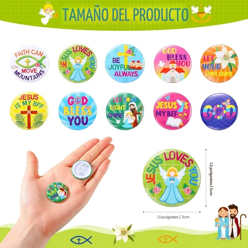 Miniatura 3 de Frienda Paquete de 60 regalos cristianos a granel, pulseras religiosas con pasadores de botón, pulseras con versículo de la Biblia Jesús te ama