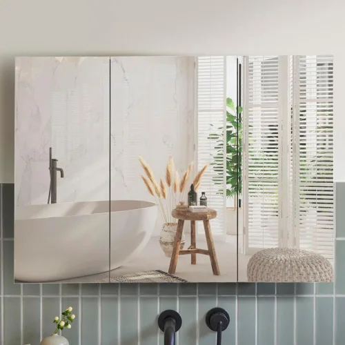Miniatura 9 de Movo Botiquín de medicina negro de 40 x 28 pulgadas, espejo de baño, sin marco, gran montaje en pared, con 3 puertas, estantes movibles