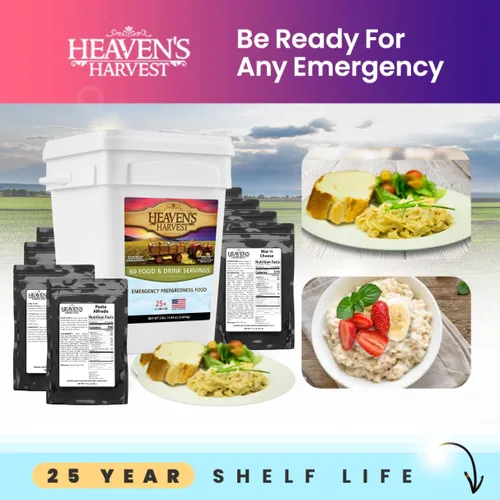 Miniatura 4 de Heaven’s Harvest Kit de Alimentos Familiares de 25 Años — Suministro de Alimentos de Emergencia. Kit de Alimentos de Supervivencia Liofilizados +