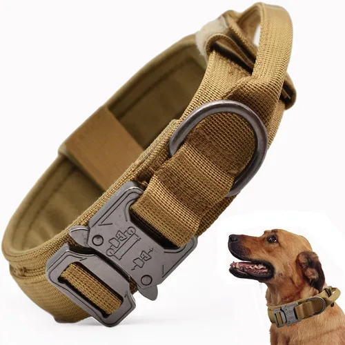 Miniatura 15 de Collar táctico para perro, collar ajustable de nailon para entrenamiento militar con mango de control y hebilla metálica de liberación rápida pesada