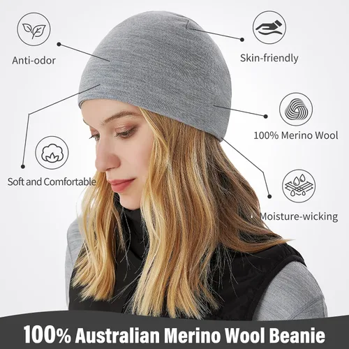 Miniatura 3 de Merino Protect 100% Merino Wool Beanie for Men Women Winter Warm Double-Layered Cuffed Hats Knit Soft Cap Skiing Skating